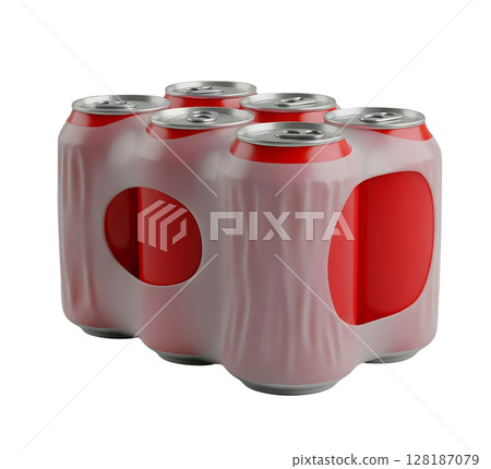 Pack of Beverage Cans in Shrink Wrap Minimalist 3D Rendering in a Soft And Smooth Renderer 128187079
