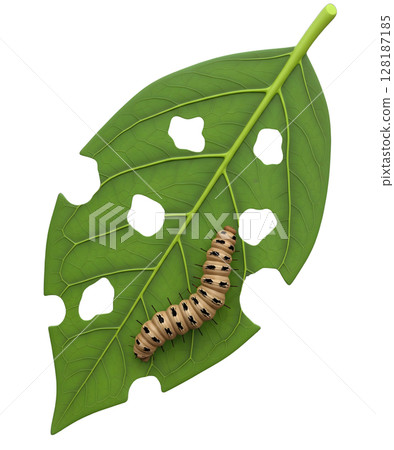 Caterpillar Eating a Green Leaf Minimalist 3D Rendering in a Soft And Smooth Renderer Caterpillar Eating a Green Leaf Minimalist 3D Rendering in a Soft And Smooth Renderer 128187185