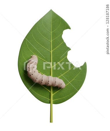Caterpillar Eating a Green Leaf Minimalist 3D Rendering in a Soft And Smooth Renderer Caterpillar Eating a Green Leaf Minimalist 3D Rendering in a Soft And Smooth Renderer 128187186