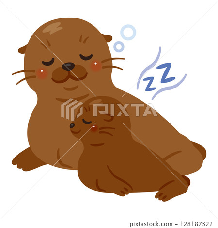 一隻熟睡的海獅和它的寶寶的插圖 128187322