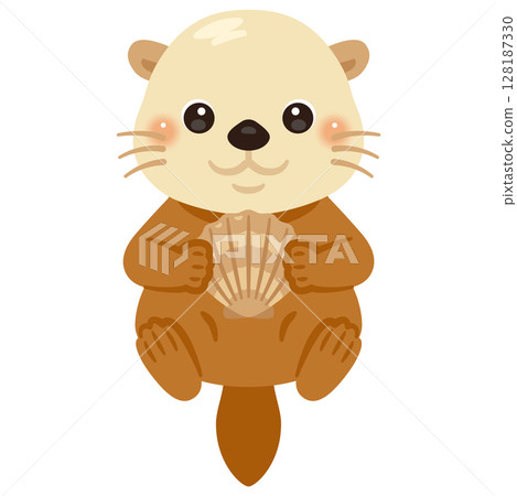 Illustration of a sea otter lying on its back and holding a shell 128187330