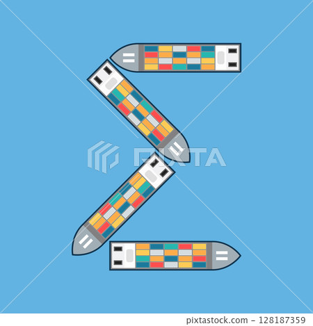 Sum symbol made from Container ships. Zero sum. 128187359