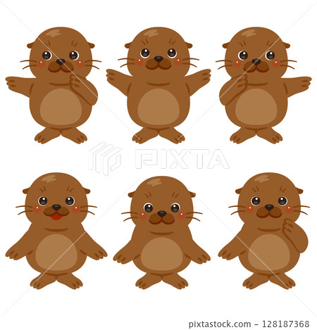 Set of sea lion character illustrations pointing Set of sea lion character illustrations pointing 128187368