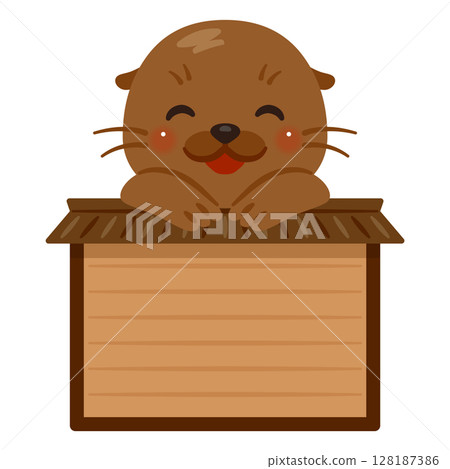 騎在木牌上的微笑海獅人物插圖 128187386