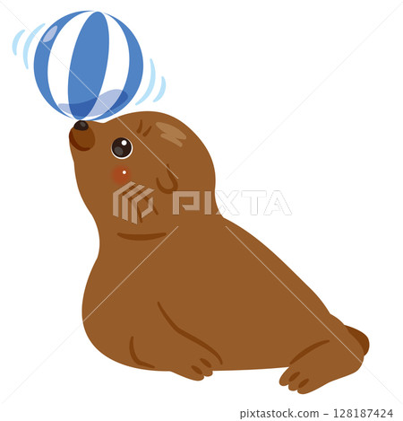 海獅用球表演技巧的插圖 128187424