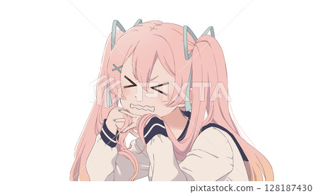 Illustration of a girl with pink hair and twin tails Illustration of a girl with pink hair and twin tails 128187430