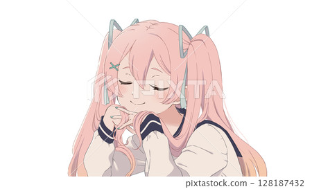 Illustration of a girl with pink hair and twin tails 128187432