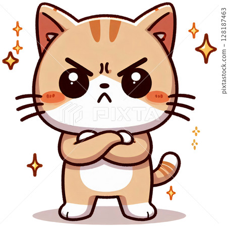 A cat crossing its arms and frowning, Korean angry cartoon style (1) 128187463