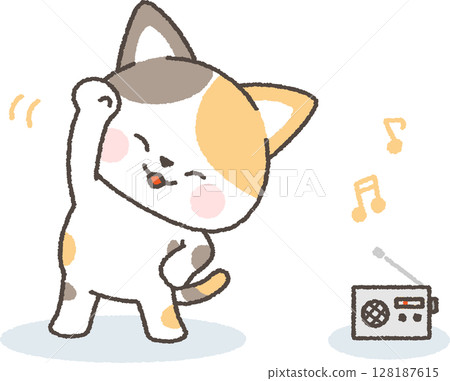 印花布貓做無線電練習 印花布貓做無線電練習 128187615