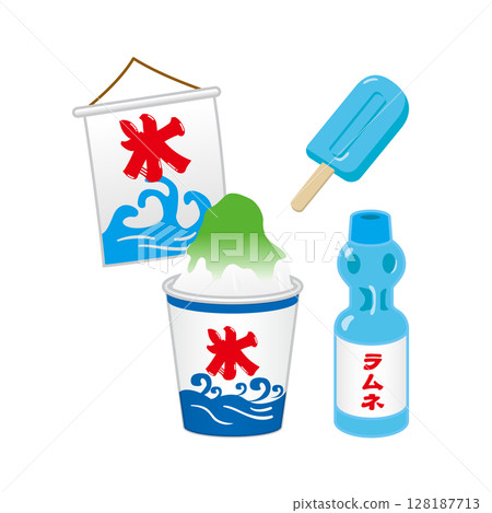Shaved ice, Ramune, and popsicles illustration Shaved ice, Ramune, and popsicles illustration 128187713