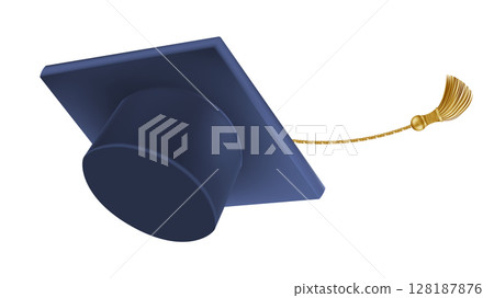 Graduates celebration. Flying 3D blue graduate hats 128187876