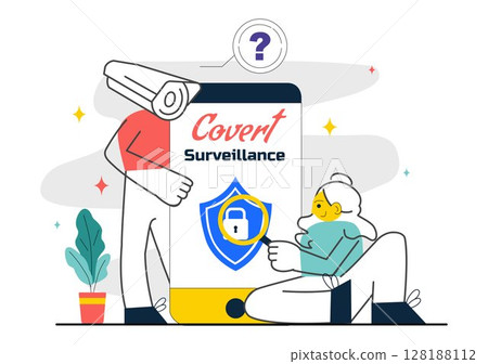Covert Surveillance Vector Illustration Featuring the Act of Observing and Recording Individuals Without Their Knowledge in a Flat Background 128188112