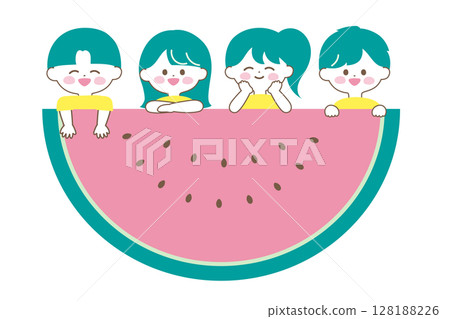 孩子們從西瓜探出頭來 孩子們從西瓜探出頭來 128188226