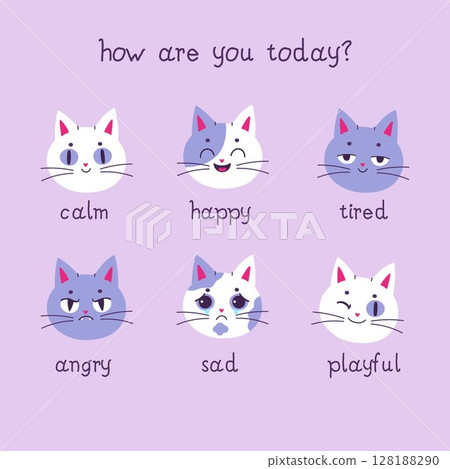 Mood chart with cute cat faces. Vector graphics. Mood chart with cute cat faces. Vector graphics. 128188290