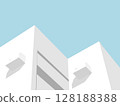 Minimal White Building with Light Blue Sky with Space for Text. 128188388