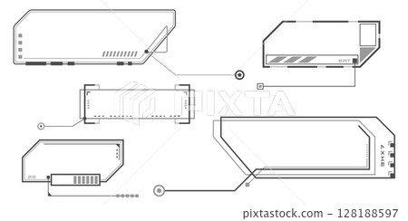 Futuristic ui elements.Technological framework.Callouts titles and frame in Sci- Fi style.Vector illustration. Futuristic ui elements.Technological framework.Callouts titles and frame in Sci- Fi style.Vector illustration. 128188597