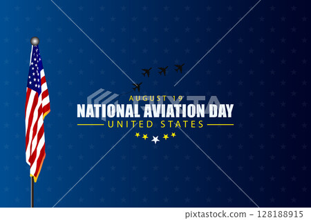 National Aviation Day Poster with Standing Flag and Stars 128188915