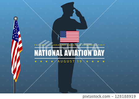 Aviation Day Design with Saluting Soldier and Flag 128188919