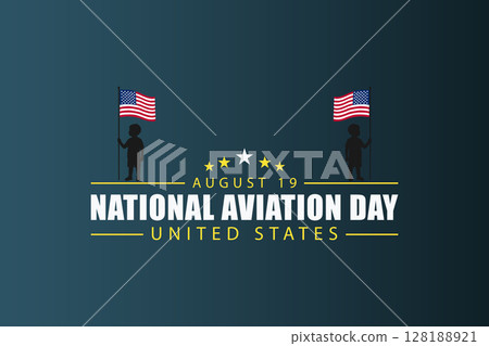 Aviation Day Poster with Two Soldiers and Flags 128188921