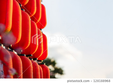 Japanese lanterns decorated in food festival. Japanese lanterns decorated in food festival. 128188968