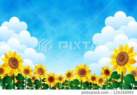 向日葵和白雲仰望天空的插圖 128188993