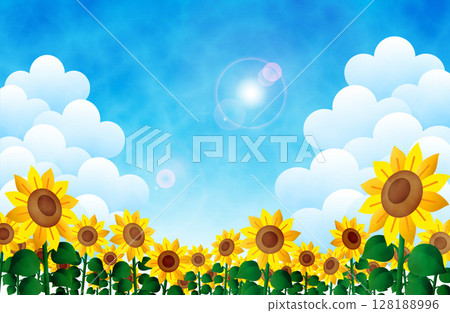 向日葵田和明亮的藍色夏日天空 向日葵田和明亮的藍色夏日天空 128188996