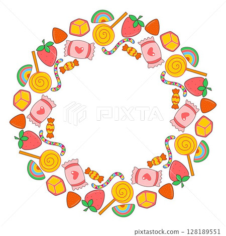 Round frame of candy, caramel and jellybean Round frame of candy, caramel and jellybean 128189551