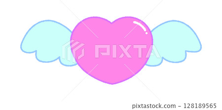 A pop illustration of a hand-drawn pink heart flying with wings - Fancy and cute deco parts material 128189565