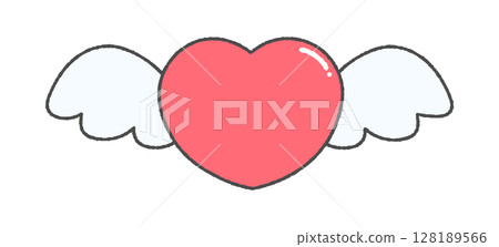 Cute hand-drawn illustration of a red heart flying with wings - Love, compassion, Valentine's Day image material 128189566