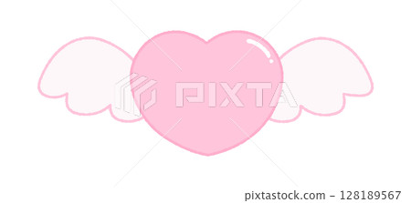 Cute hand-drawn illustration of a pink heart flying with wings - love and Valentine's Day image material 128189567