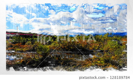 Sketch-style sketch landscape beautiful aerial view drone photography sky mountain midair floating fantastic drone Sketch-style sketch landscape beautiful aerial view drone photography sky mountain midair floating fantastic drone 128189784