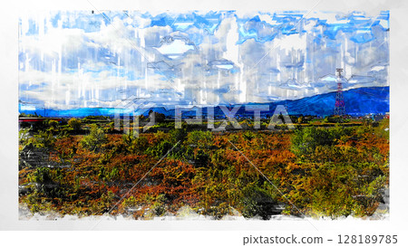Sketch-style sketch landscape beautiful aerial view drone photography sky mountain midair floating fantastic drone Sketch-style sketch landscape beautiful aerial view drone photography sky mountain midair floating fantastic drone 128189785