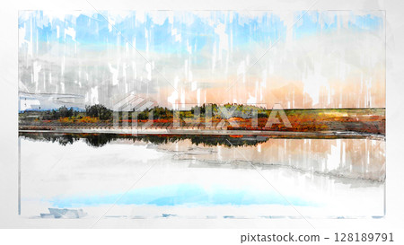 Sketch-style sketch landscape beautiful aerial view drone photography sky mountain midair floating fantastic drone 128189791