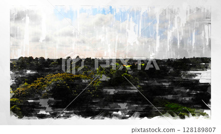 素描風格素描風景唯美鳥瞰無人機攝影天空山脈半空中漂浮夢幻無人機 128189807