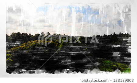 素描風格素描風景唯美鳥瞰無人機攝影天空山脈半空中漂浮夢幻無人機 128189808