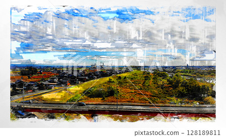 素描風格素描風景唯美鳥瞰無人機攝影天空山脈半空中漂浮夢幻無人機 128189811