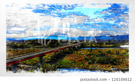 Sketch-style sketch landscape beautiful aerial view drone photography sky mountain midair floating fantastic drone Sketch-style sketch landscape beautiful aerial view drone photography sky mountain midair floating fantastic drone 128189812