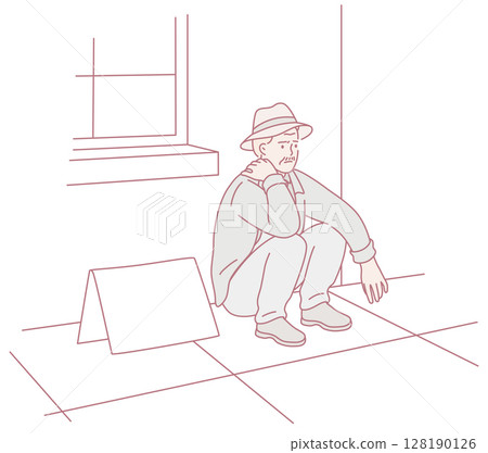 Contemplative Man Sitting in a Squatting Position Next to a Window with Various Thoughts 128190126