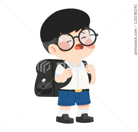 Illustration of Unhappy Schoolboy with Backpack 128190291