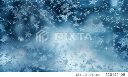 Abstract frosty pattern on glass. background texture. Winter frosted window glass 128190406