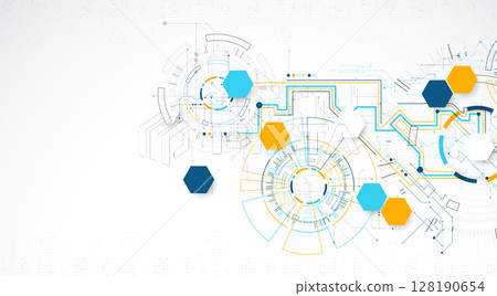 Abstract background. Scientific and technological concept with the use of technical elements formed in the shape of a circle. Vector 128190654