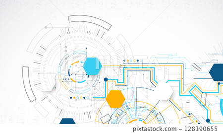 Abstract background. Scientific and technological concept with the use of technical elements formed in the shape of a circle. Vector 128190655