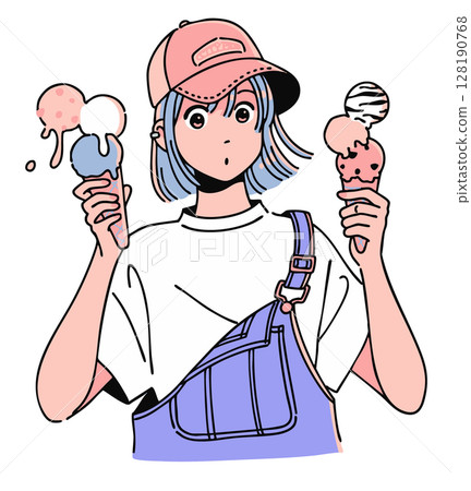 Girl holding ice cream in hands 128190768