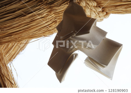 Izumo Taisha Shrine Shimenawa and paper streamers silhouette Izumo Taisha Shrine Shimenawa and paper streamers silhouette 128190903