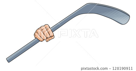 Hand holding Ice Hockey Stick Cartoon Hand holding Ice Hockey Stick Cartoon 128190911