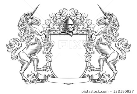 Coat of Arms Crest Unicorns Family Heraldic Shield 128190927