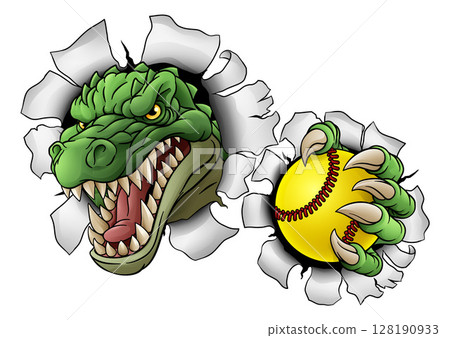 Alligator Crocodile Dinosaur Softball Sport Mascot Alligator Crocodile Dinosaur Softball Sport Mascot 128190933