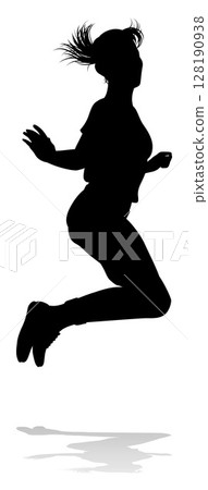 Happy Woman Jumping For Joy Silhouette Person Happy Woman Jumping For Joy Silhouette Person 128190938