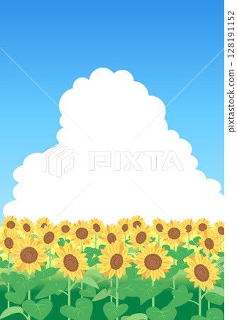 Summer background frame: Sunflower field and cumulonimbus clouds, vertical 128191152