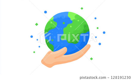 Hands gently supporting the earth. A simple illustration icon showing environmental protection and international cooperation 128191230